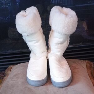 UGG Tall White Shearling-Trim Winter Boots